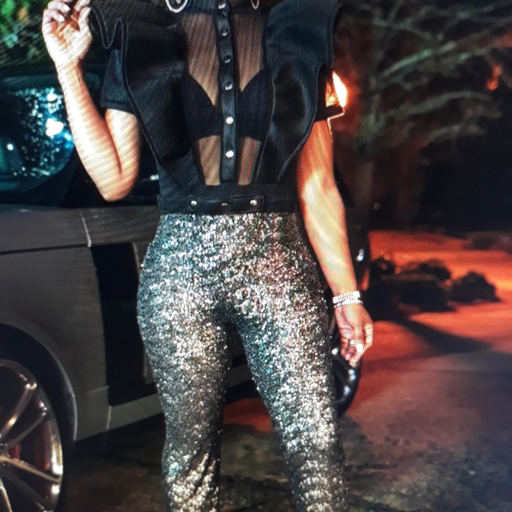Galaxy Goddess black bodysuit & Platinum Pant